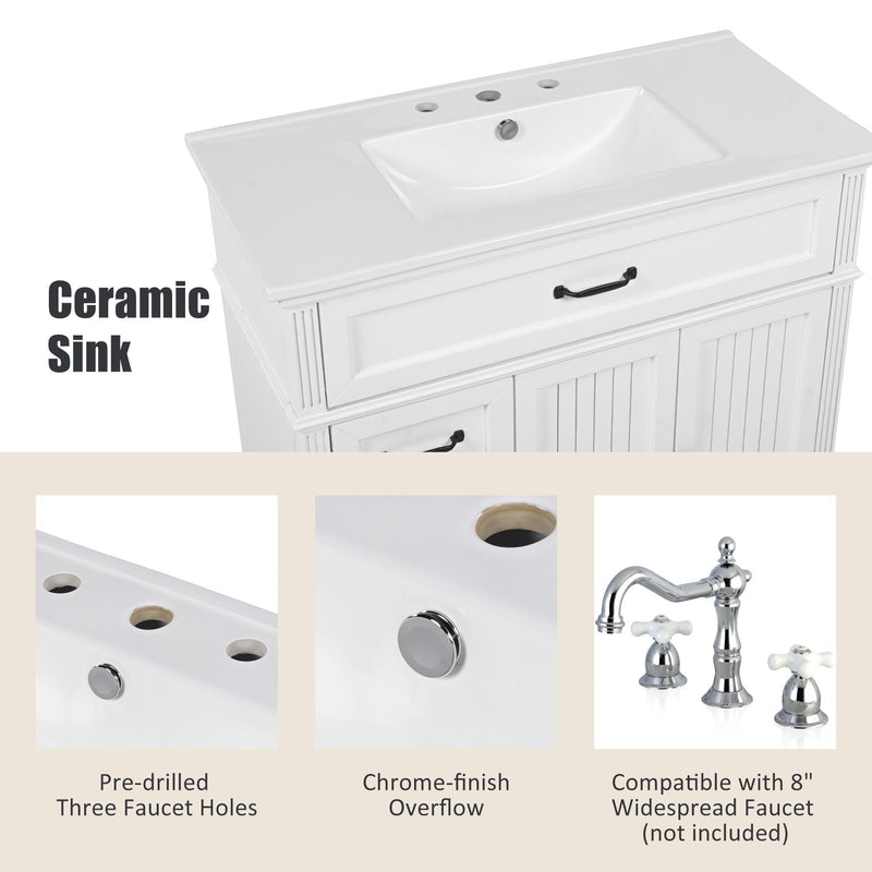 Bathroom Vanity With Sink, 2 Doors 2 Drawers, Freestanding Design