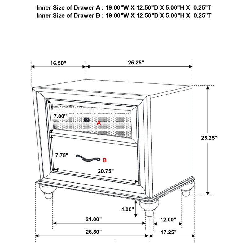 Barzini 2-drawer Nightstand White