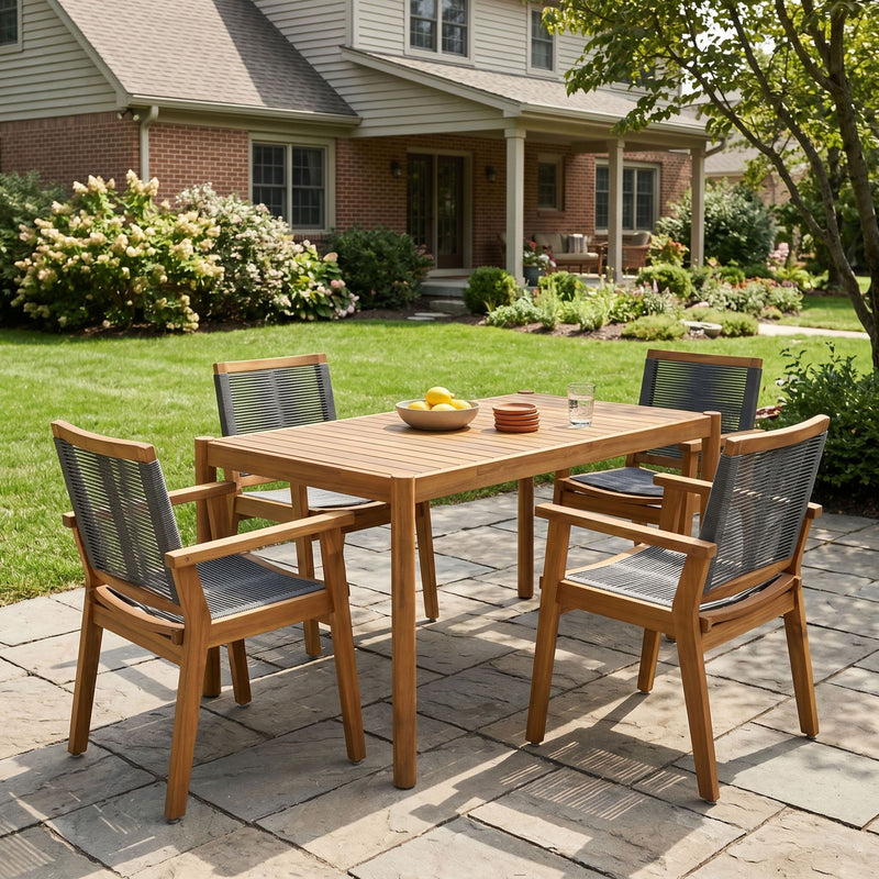 5 Piece Outdoor Dining Set With Table And Arm Chairs - Dark Gray / Light Teak / Teak