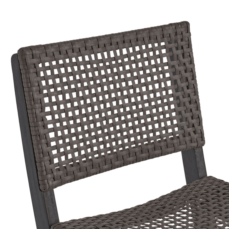 Outdoor Folding Acacia Wood Barstools With Rattan Backrest And Seat, (Set of 2) - Dark Gray