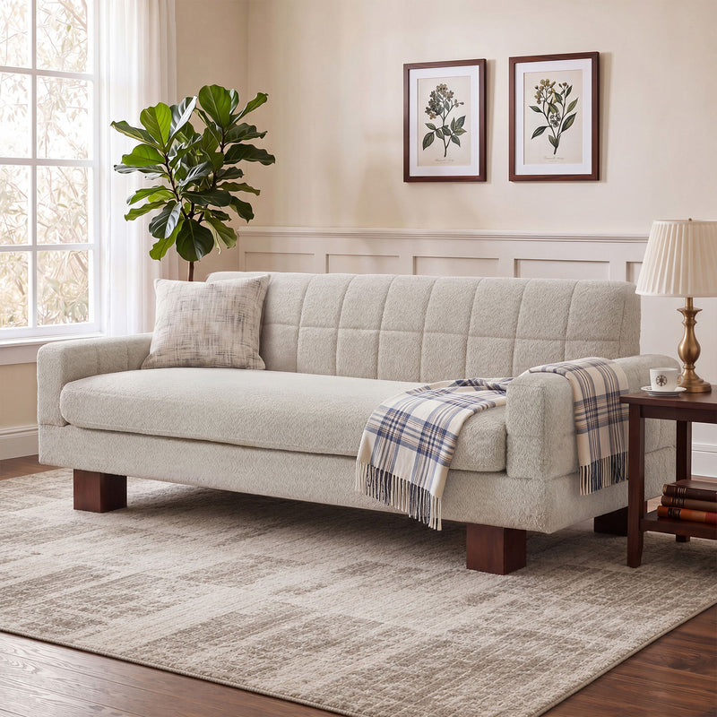Modern Loveseat Sofa, 2 Seater With Square Arms For Living Room