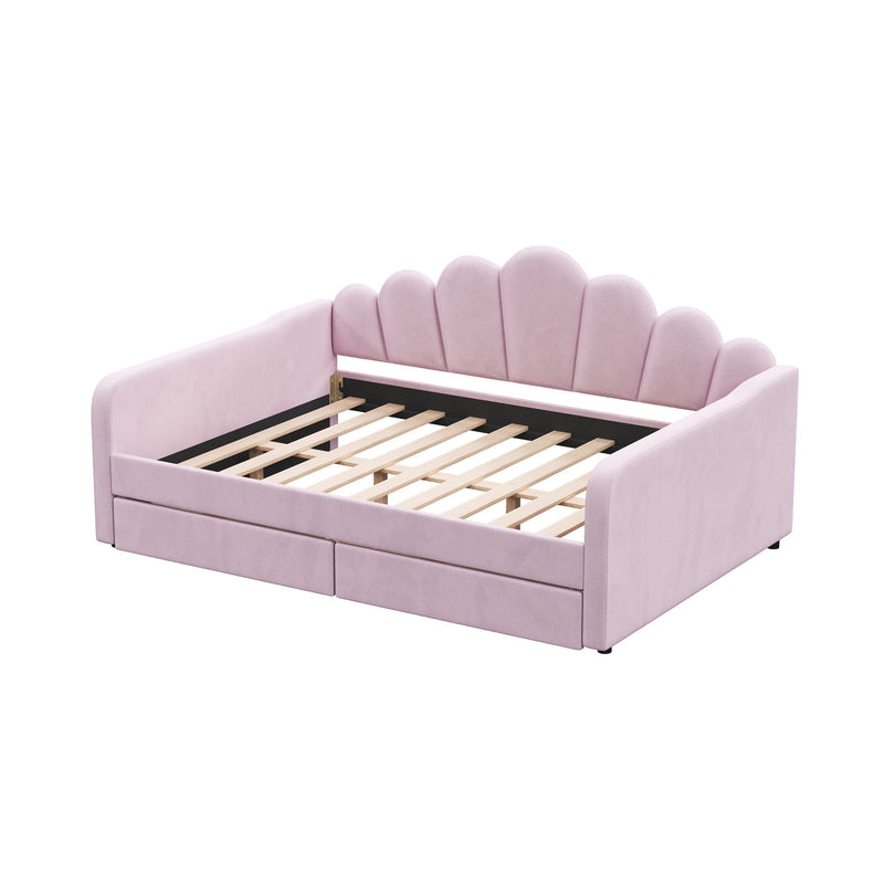 Shell Shaped Upholstered Daybed Frame With Slats