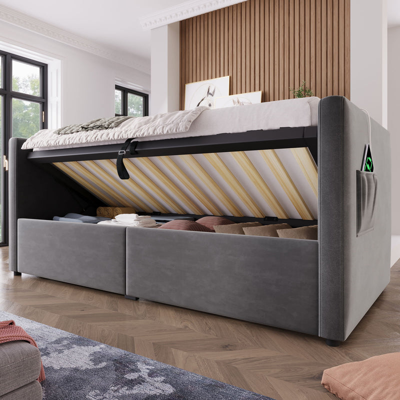 Upholstered Daybed With Hydraulic Storage And USB / Type - C Charging