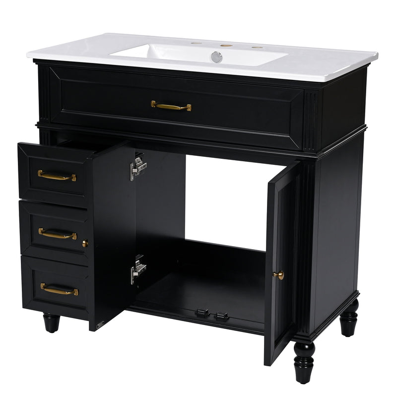 Bathroom Vanity With Sink, 2 Doors 2 Drawers, Freestanding Design