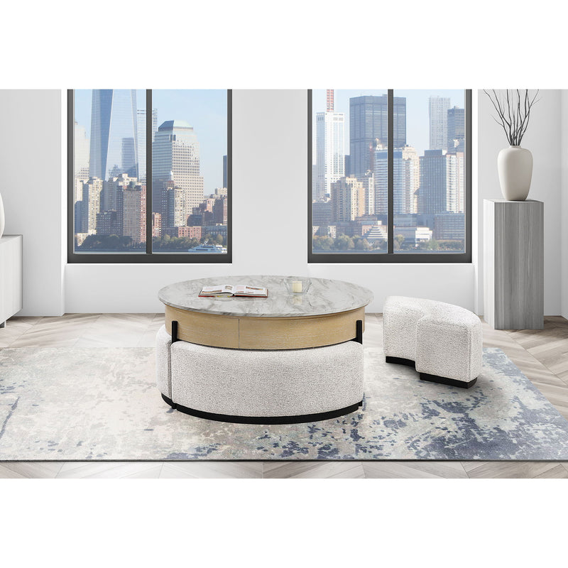 Rounded Storage Coffee Table With 3 Stools