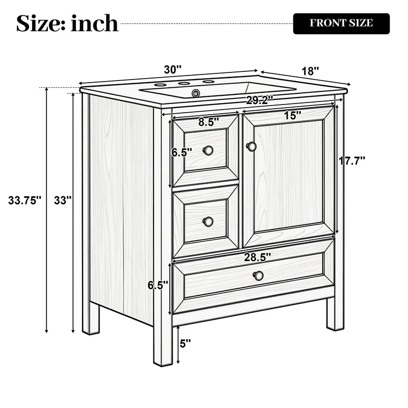 Modern Bathroom Vanity With Sink, Soft Close Drawers & Door, Storage Rack