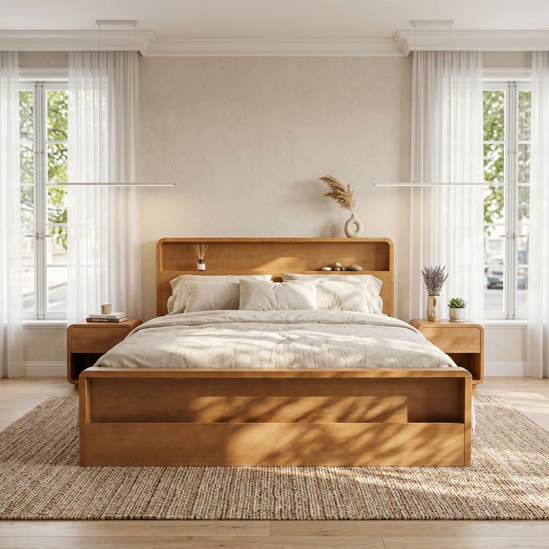 Bed Frame With Dual Open Storage Headboard And Footboard