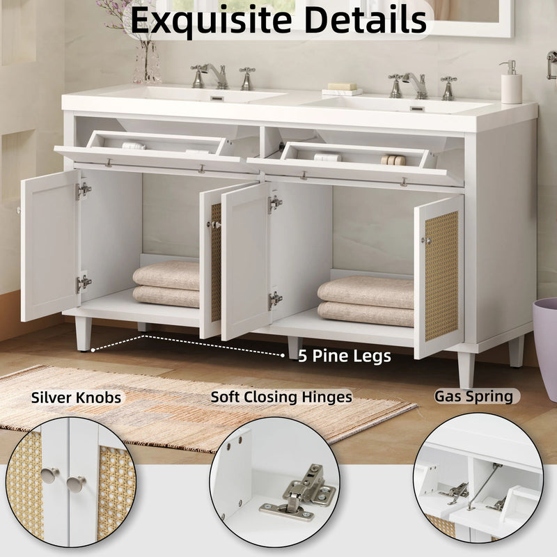 Bathroom Vanity With Double Sink, Large Storage Space - White