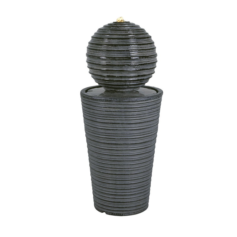 31.5" Tall Striped Column Fountain With LED Light Design For Outdoor Spaces - Gray