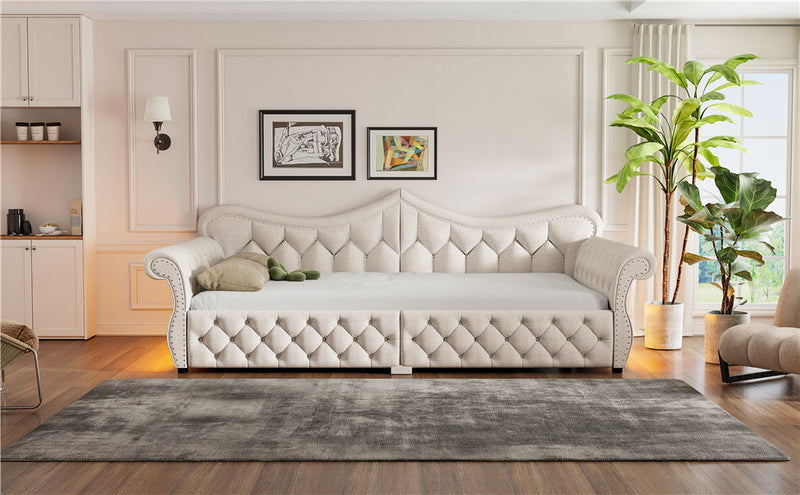 Upholstered Daybed With LED Lighting And Nailhead Trim