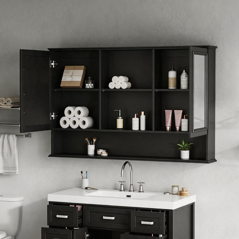 Wall Mounted Bathroom Medicine Cabinet With Double Mirrored Doors