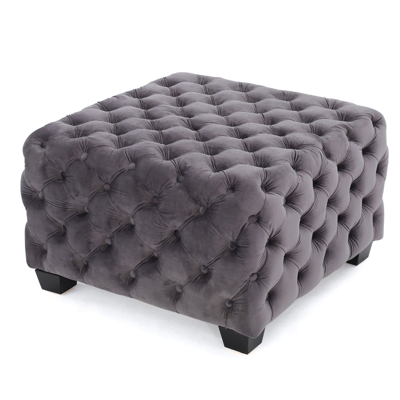Modern Glam Ottoman With Upholstery And Button Tufted Design