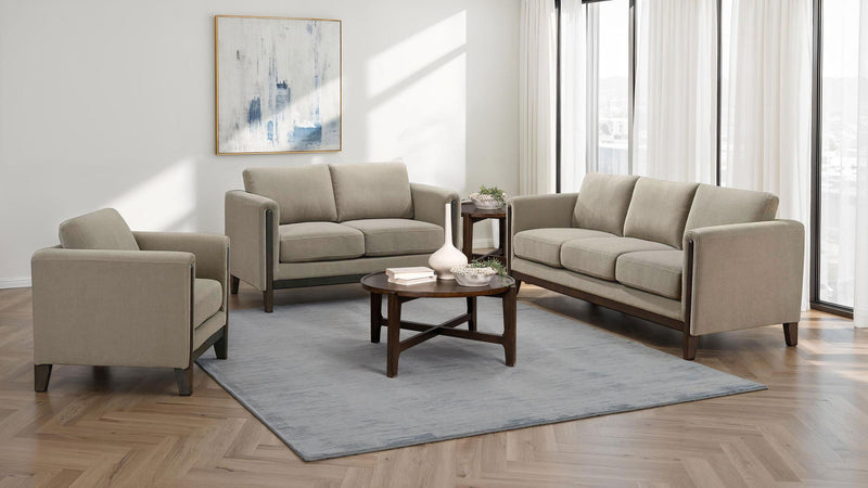 Islington Fabric Upholstered Panel Arm Loveseat Taupe