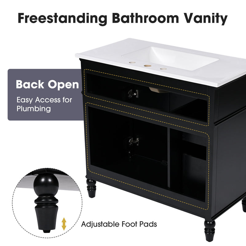 Bathroom Vanity With Sink, 2 Doors 2 Drawers, Freestanding Design