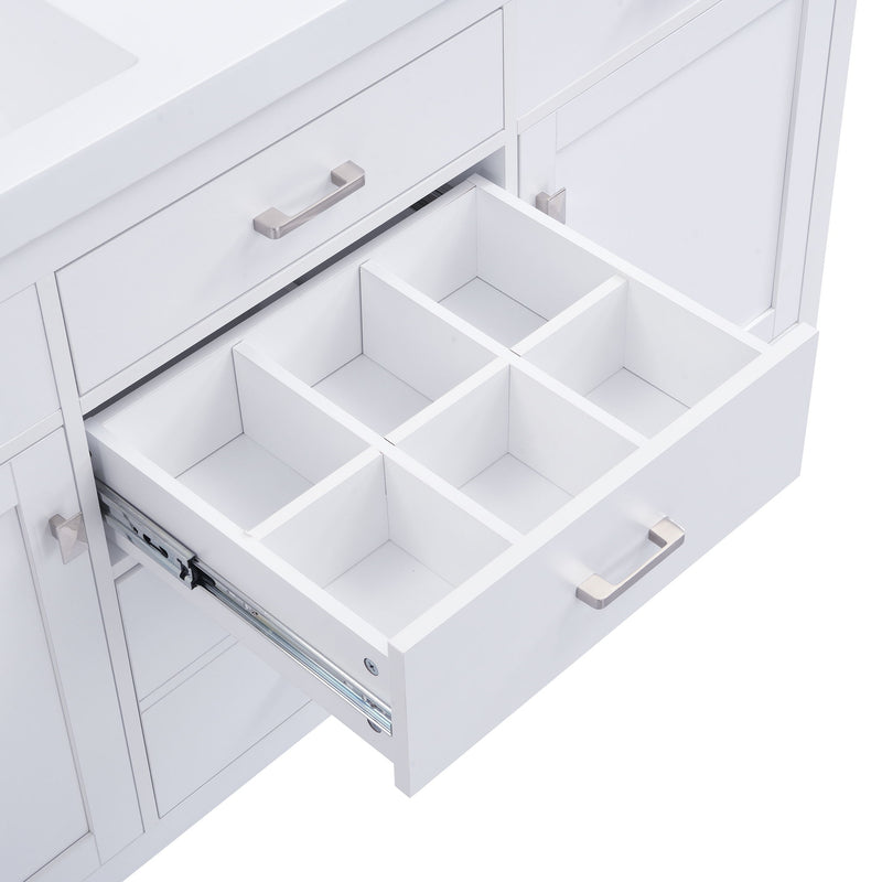 Double Sink Bathroom Vanity With Top, Soft Closing Doors & Drawers, Tip Out Drawer, 2 Cabinet Doors, Adjustable Shelf - White