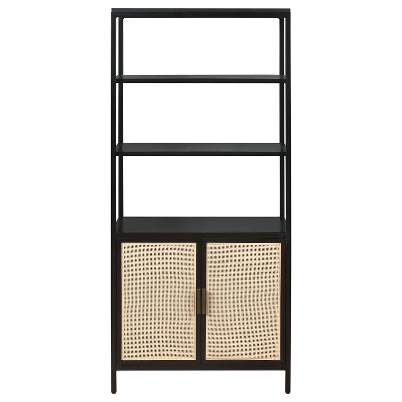 Amherst 3-shelf Radio Weave Cane Metal Accent Cabinet Black