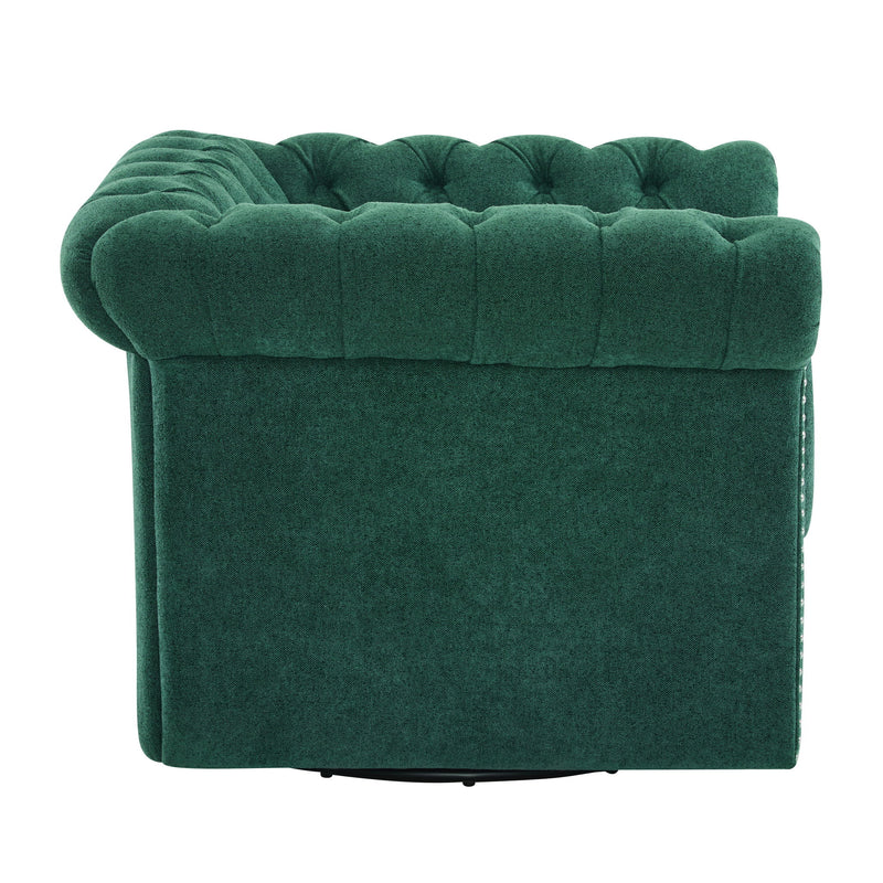 Chesterfield Swivel Club Chair With 360 Degree Rotation - Dark Green