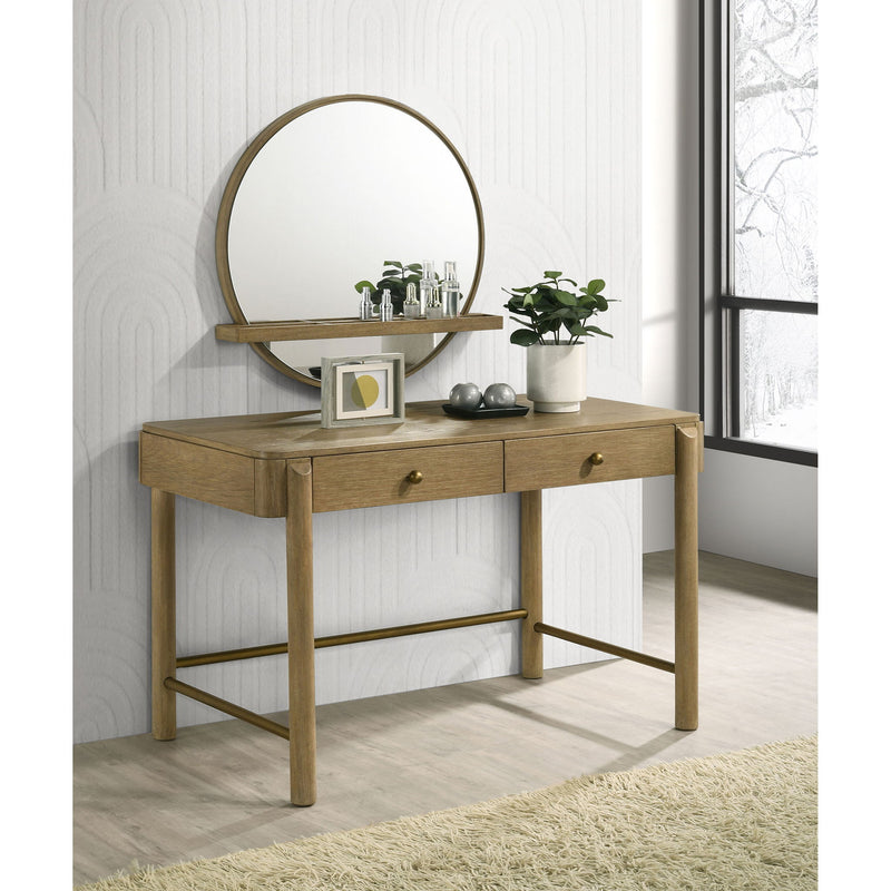 Benson - Round Vanity Wall Mirror With Shelf - Sand