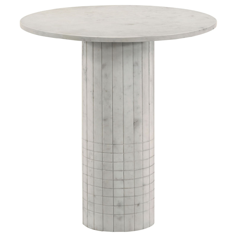 Preston - 2 Piece Coffee And End Table Set With Cylindrical Pedestal Bases, Round Design - White