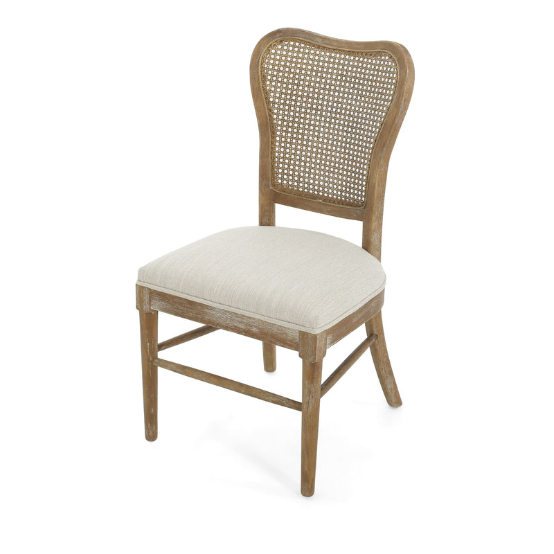 Classic Retro Dining Chair (Set of 2) With Rattan Backrest - Dark Brown / Beige