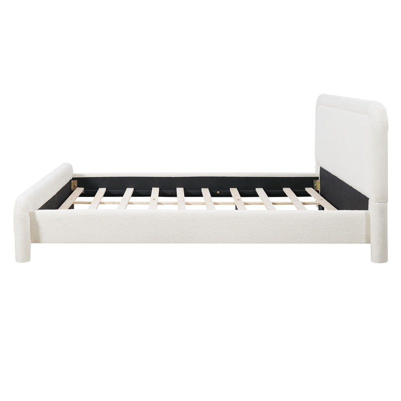 Upholstered Platform Bed Frame With Curved Headboard, Wood Slats Support
