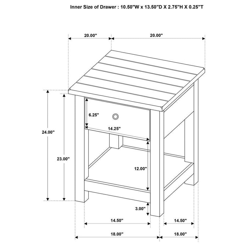 Payne - 1 Drawers Wood End Table with Shelf