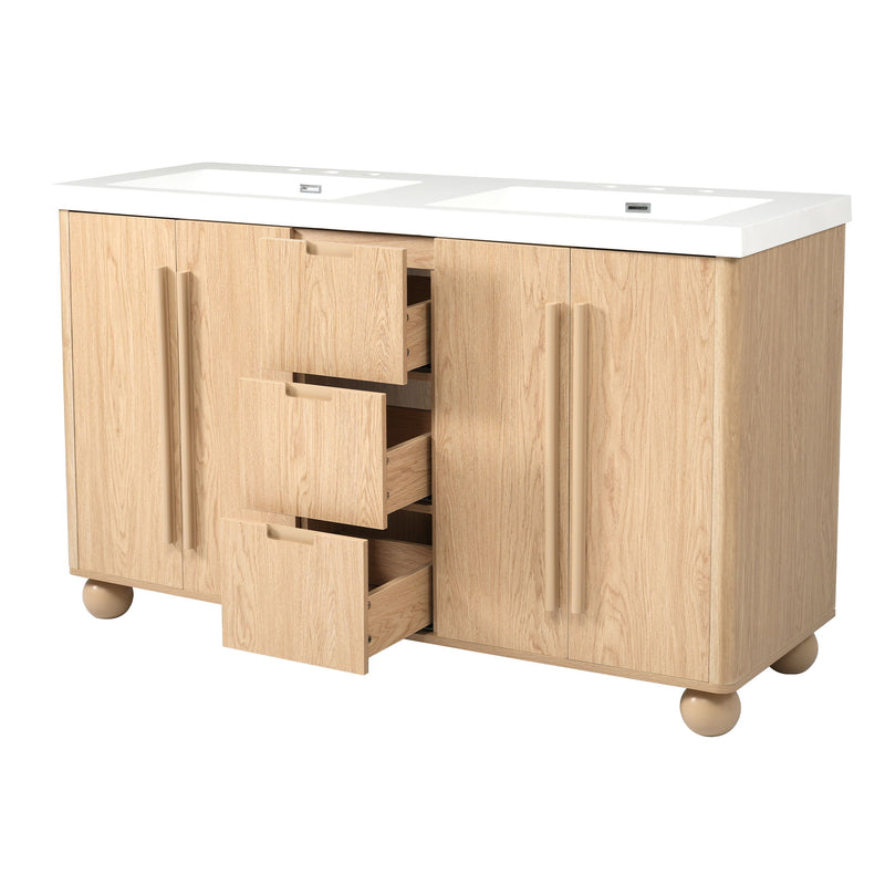 Double Sink Bathroom Vanity With Sinks, Soft Close Doors & 3 Drawers - Wood