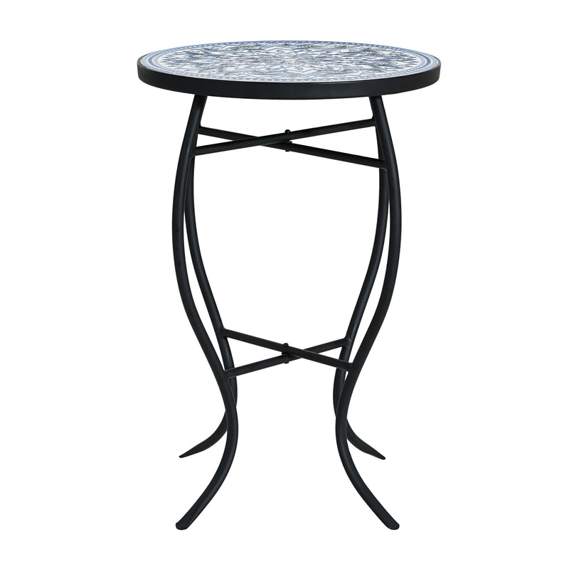 Outdoor Round Side Table With Mosaic Style Top And Curved Iron Legs