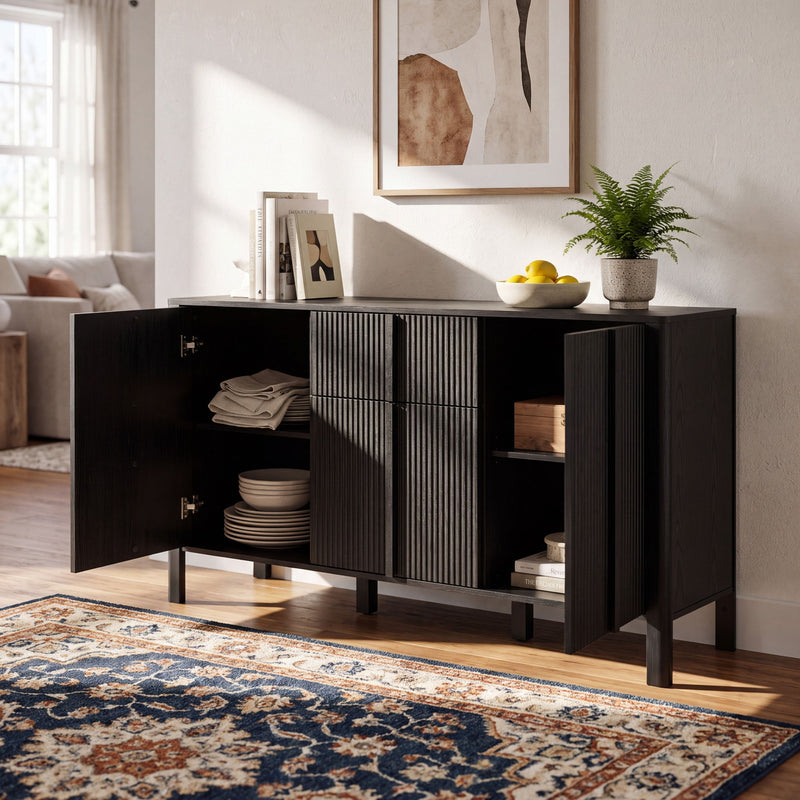 Colored Fluted Sideboard With 3 Doors And 1 Drawer
