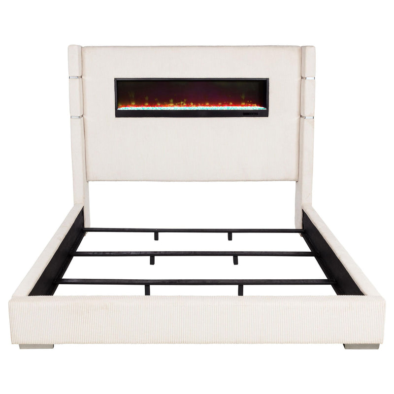 Tisdall Upholstered Eastern King Flame Visualizer Bed Cream