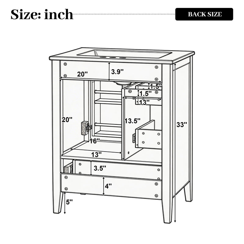 Modern Bathroom Vanity With Sink, Soft Close Drawers & Door, Storage Rack
