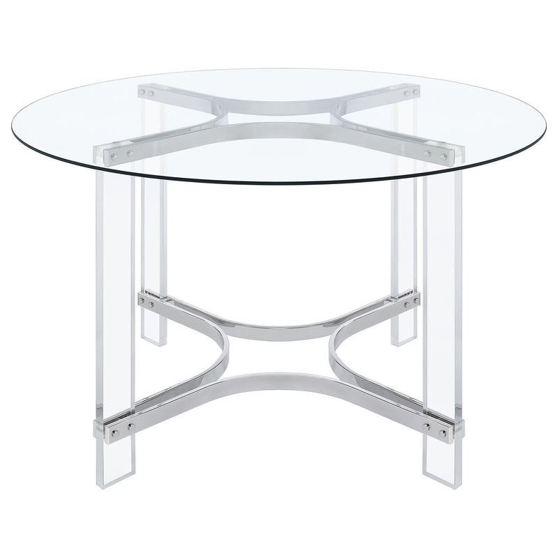 Keeling 47-inch Round Glass Top Acrylic Dining Table Chrome