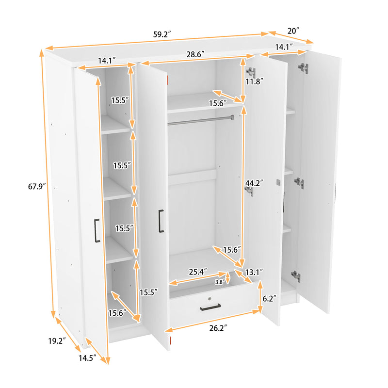 4 Door Wardrobe With 1 Drawer