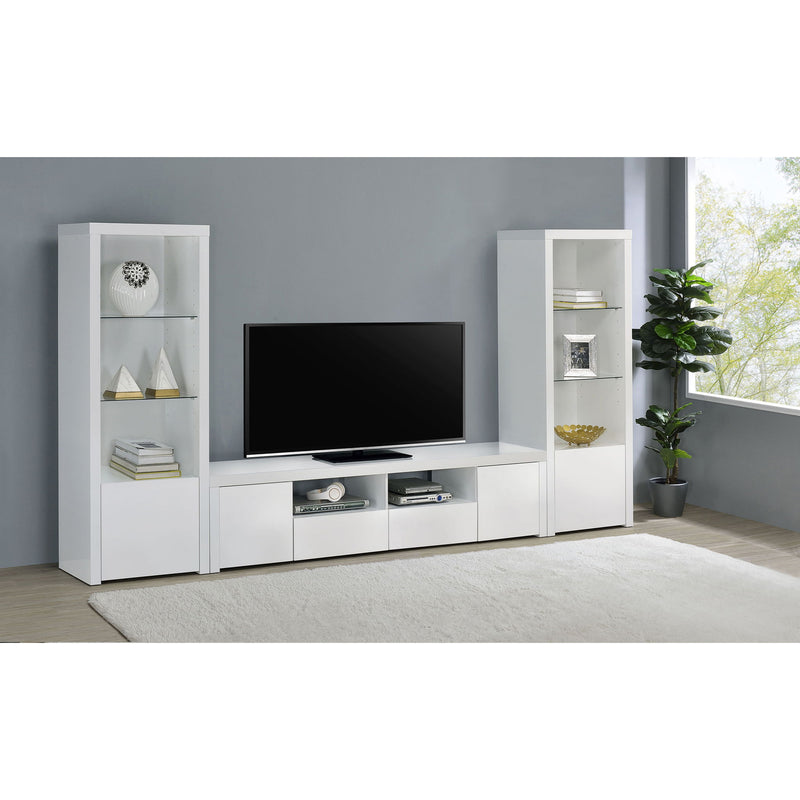 Lance - 3 Shelf Media Tower With Shelves And Hidden Cabinet - Gloss White