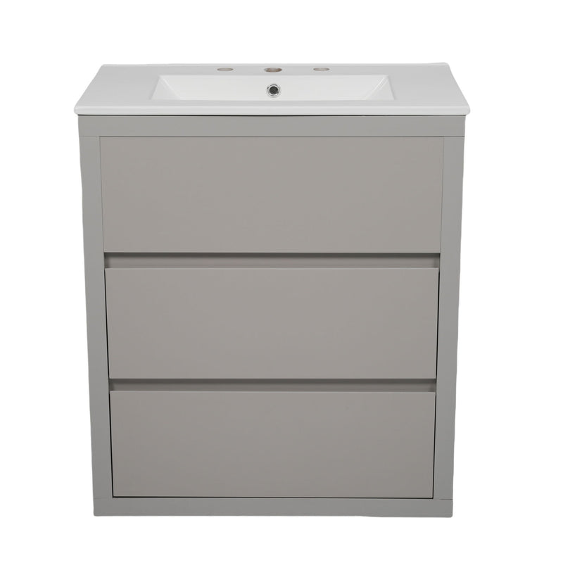 Freestanding Bathroom Vanity With Ceramic Sink, 2 Full Extension Drawers