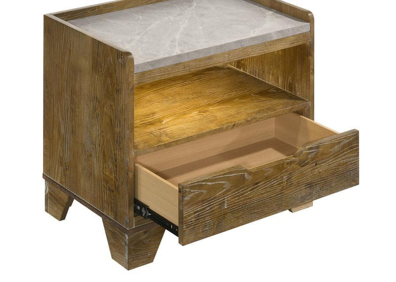 Henderson - 1-Drawer LED Nightstand Bedside Table - Medium Oak
