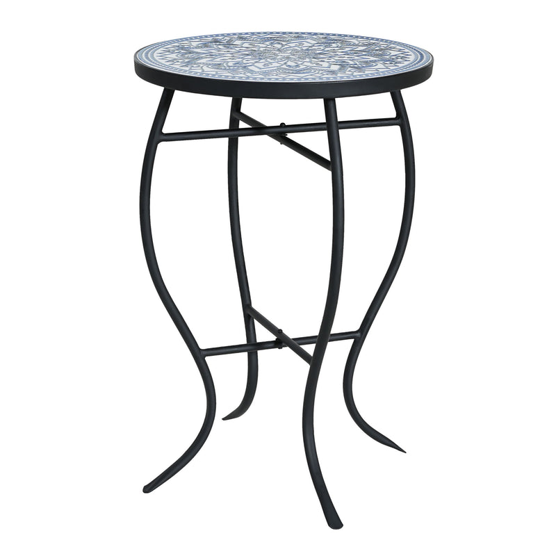 Outdoor Round Side Table With Mosaic Style Top And Curved Iron Legs