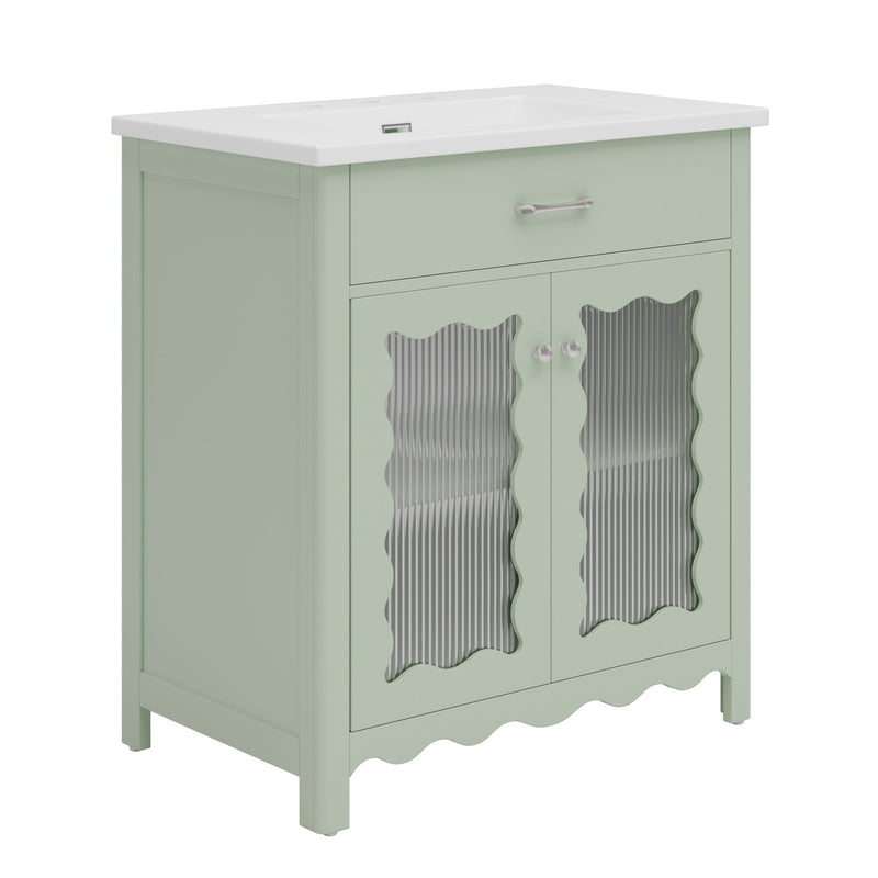 Bathroom Vanity With Glass Doors, Soft Close Hinges - Green