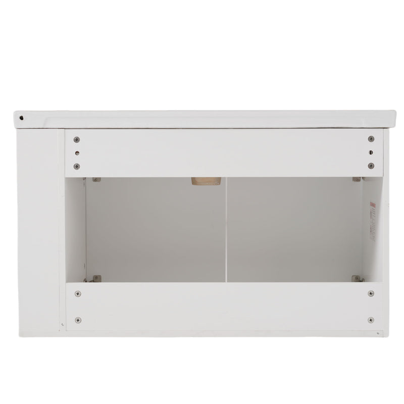 Wall Mounted Bathroom Vanity With Sink, 2 Open Shelves - White