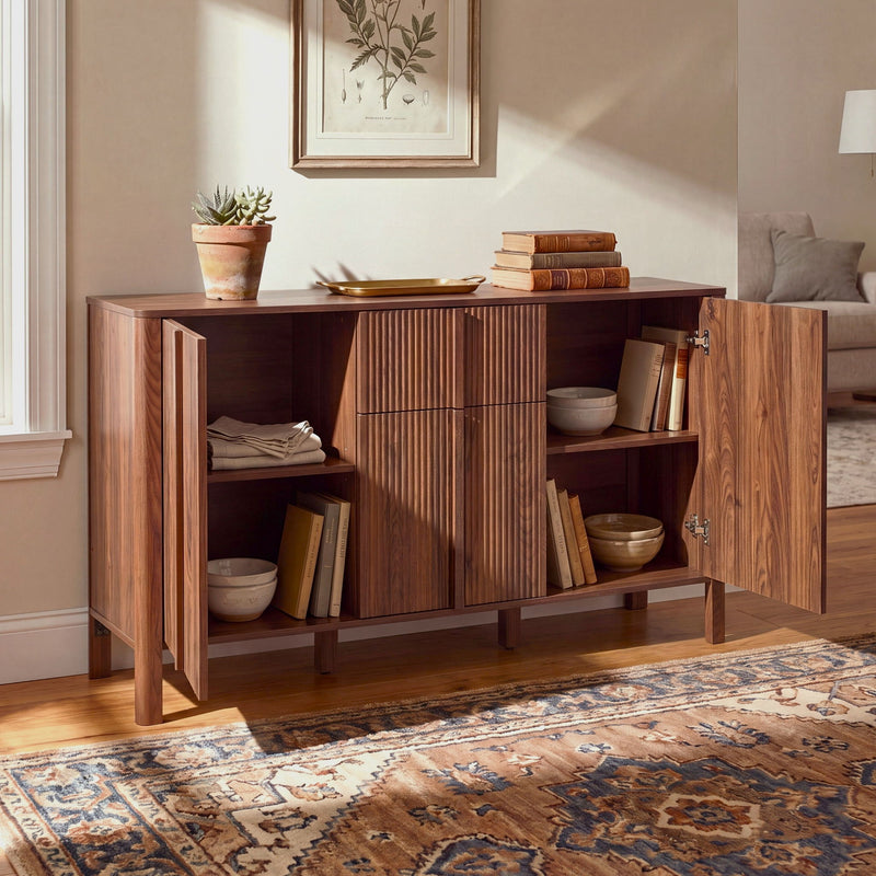 Colored Fluted Sideboard With 3 Doors And 1 Drawer
