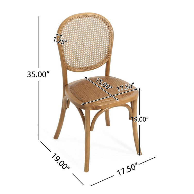 Oval Dining Table Set With 4 Birch Rattan Chairs - Brown / Light Brown