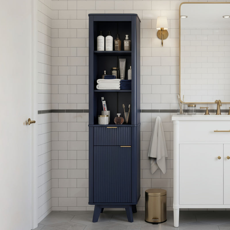 Tall Bathroom Storage Cabinet With Adjustable Shelves And 1 Drawer & Door