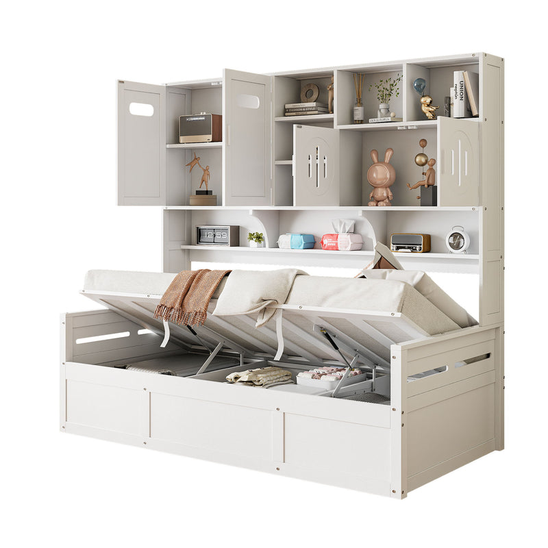 Daybed With All-In-One Cabinet And Shelf