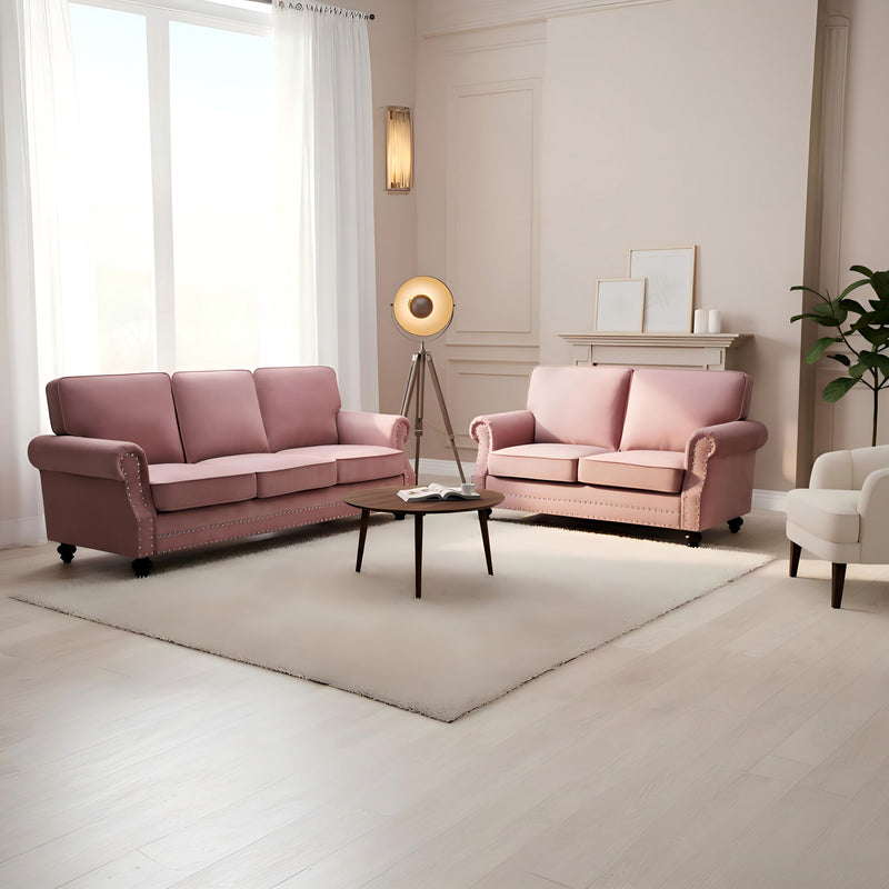 3 Seater Sofa With Nailhead Trim And Turned Legs For Living Room