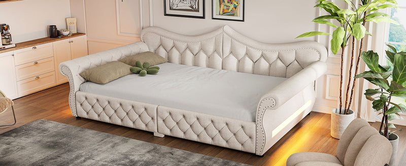 Upholstered Daybed With LED Lighting And Nailhead Trim