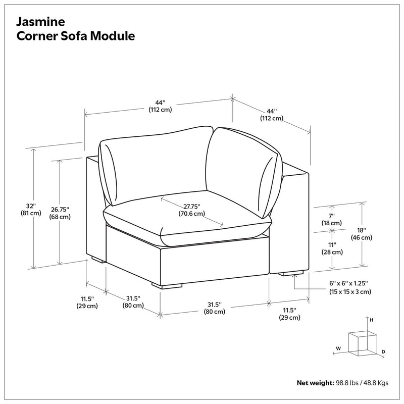 Jasmine - Corner Sofa Module - Gray