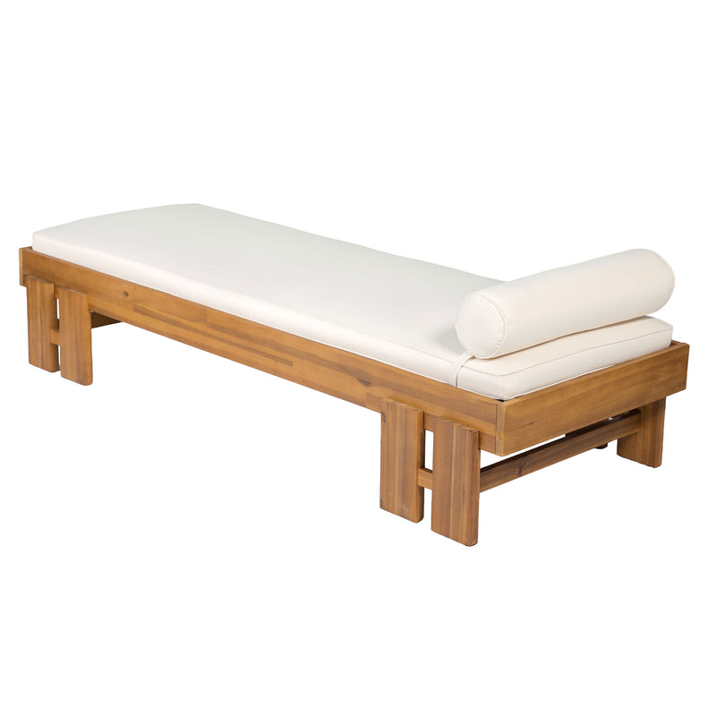 Daybed With Cushion & Pillow, Low Profile Design For Indoor / Outdoor Use - Cream / Teak