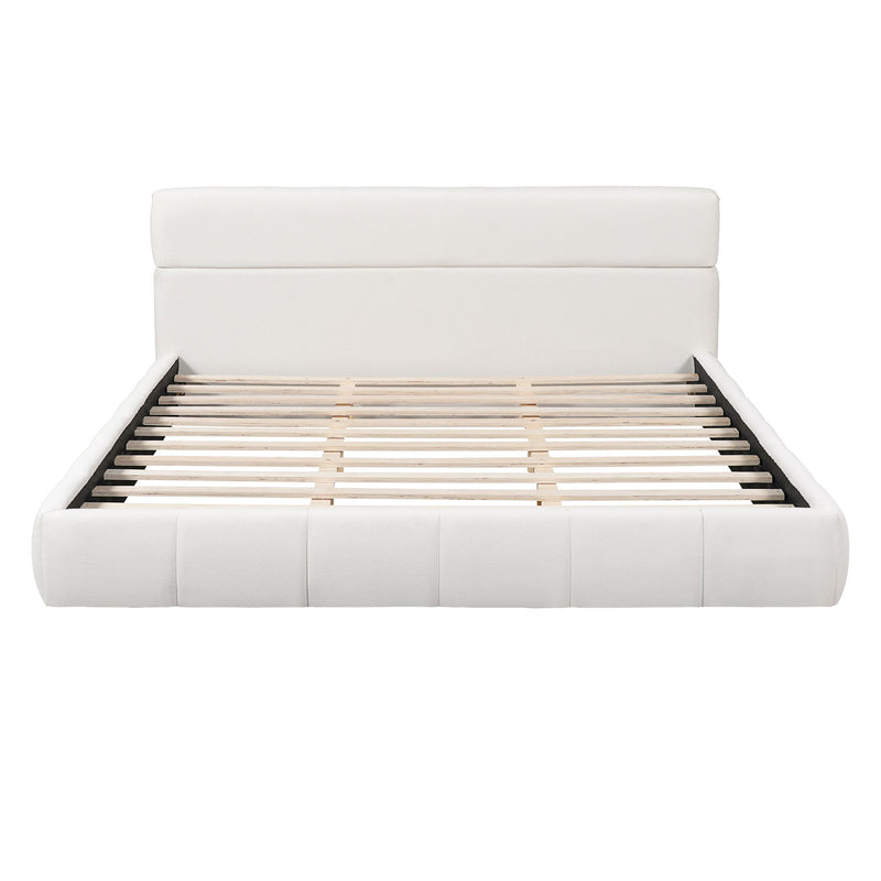 Upholstered Platform Bed Frame With Soft Boucle Headboard