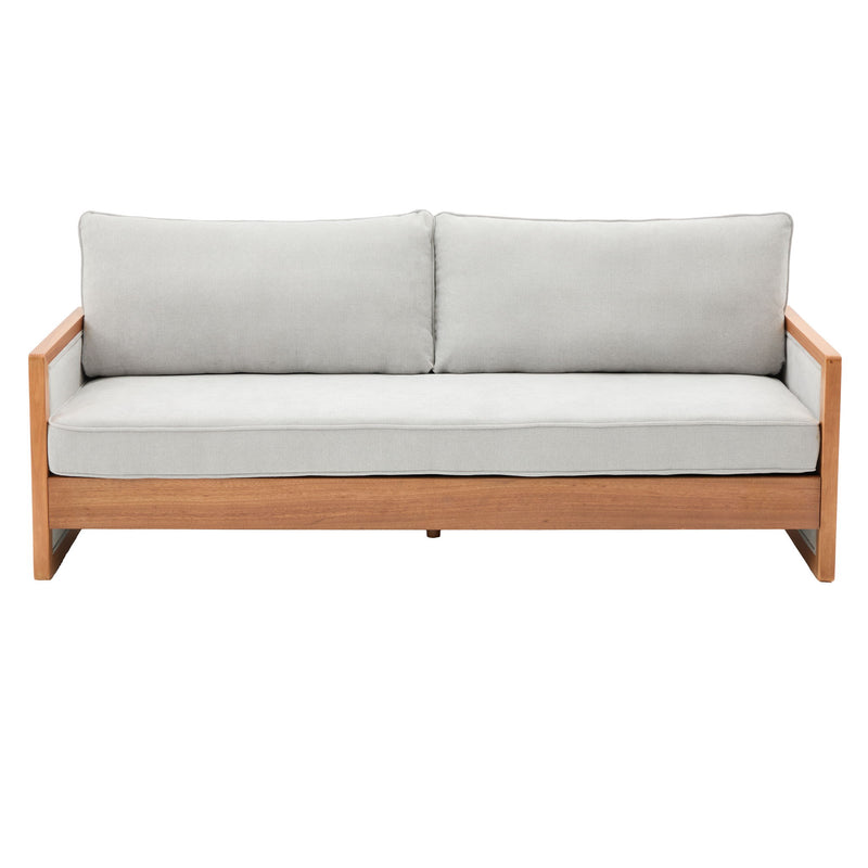 Modern 3 Seater Sofa With Wood Armrests