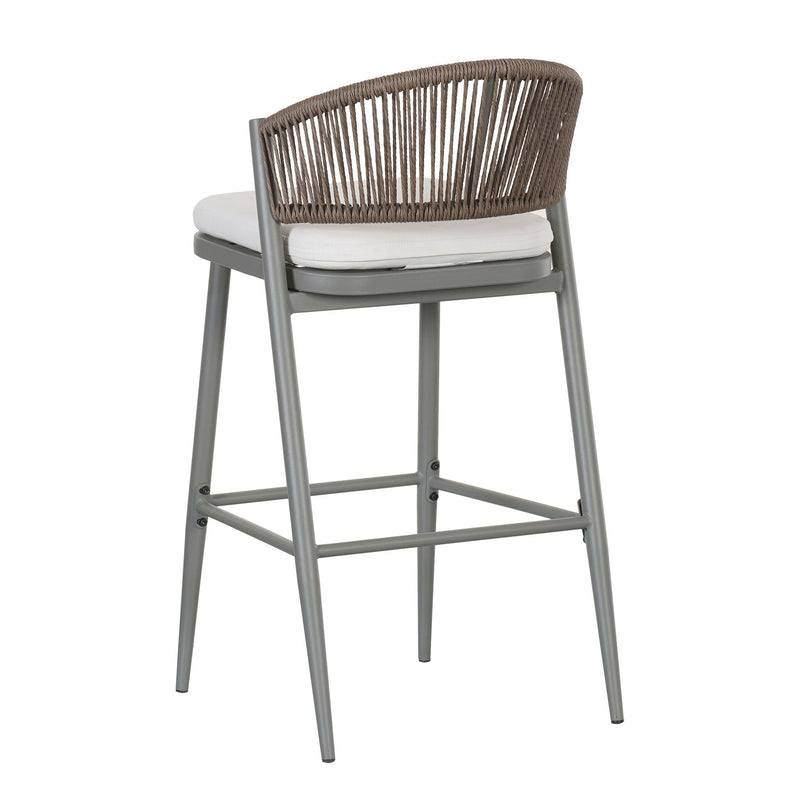 Outdoor Bar Height Metal Frame Counter Stools With Scallop Shaped Backrest & Water Resistant Cushions
